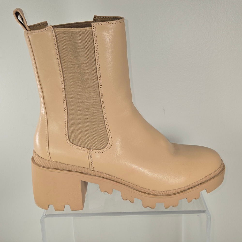 Redtop Womens Beige Chunky Lug Sole Chelsea Boots Block Heel Size 7 US 38 EU